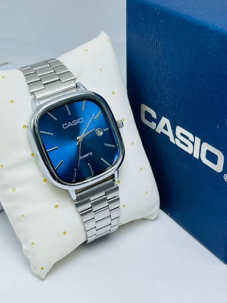 Casio Square Analog Watch – Minimalist Stainless Steel, Waterproof