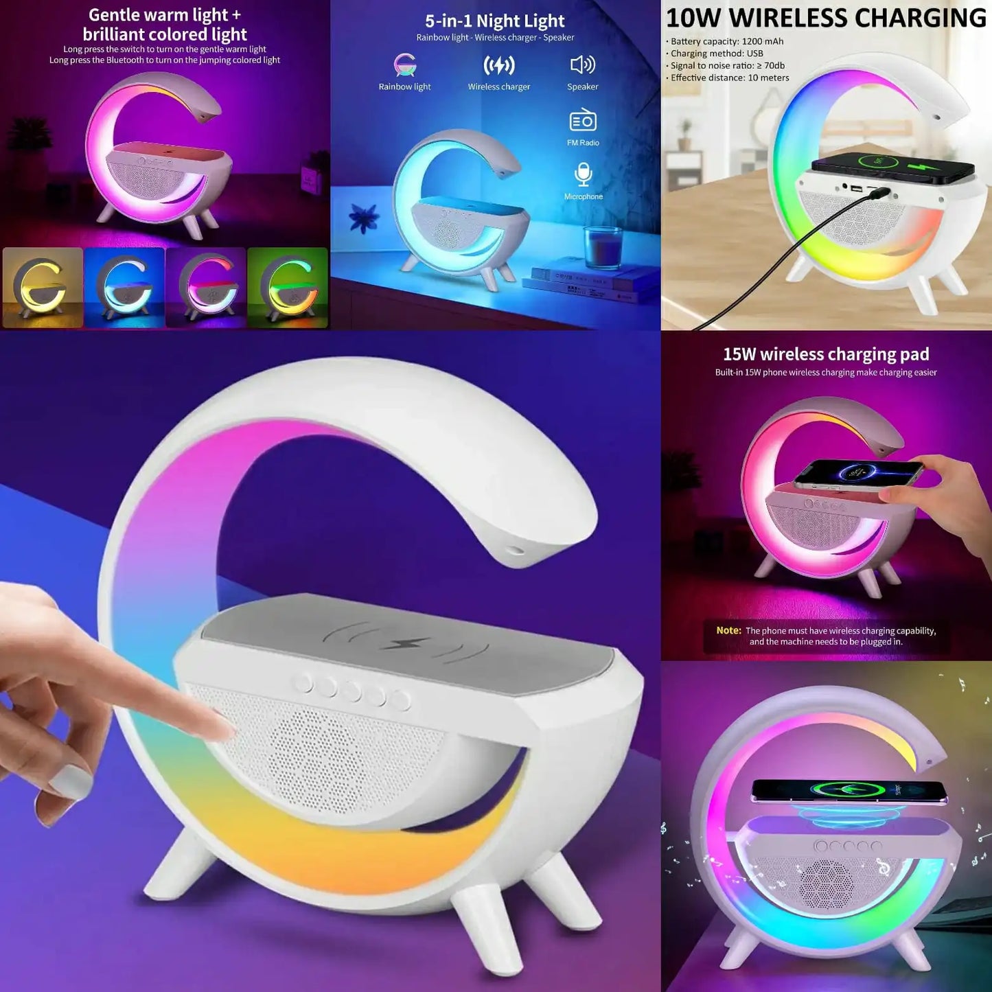3-in-1 Wireless G Lamp – RGB Light + Bluetooth Speaker + Wireless Charger مصباح G اللاسلكي بوظائف ثلاثية