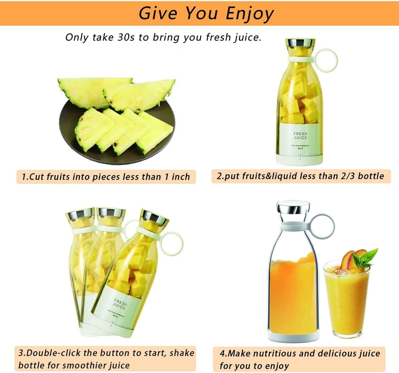 Portable Juicer Bottle – 350ml USB Rechargeable Blender for Smoothies & Shakes