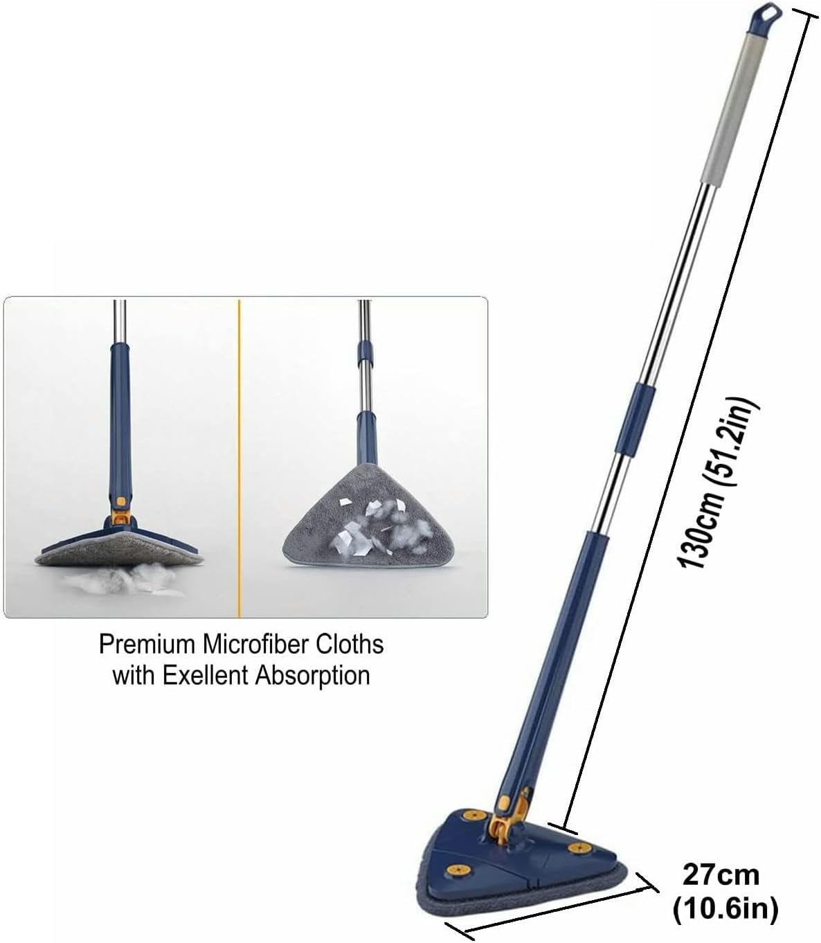 360° Rotating Triangle Mop with Long Handle & Washable Pads – Wet & Dry Floor Cleaner