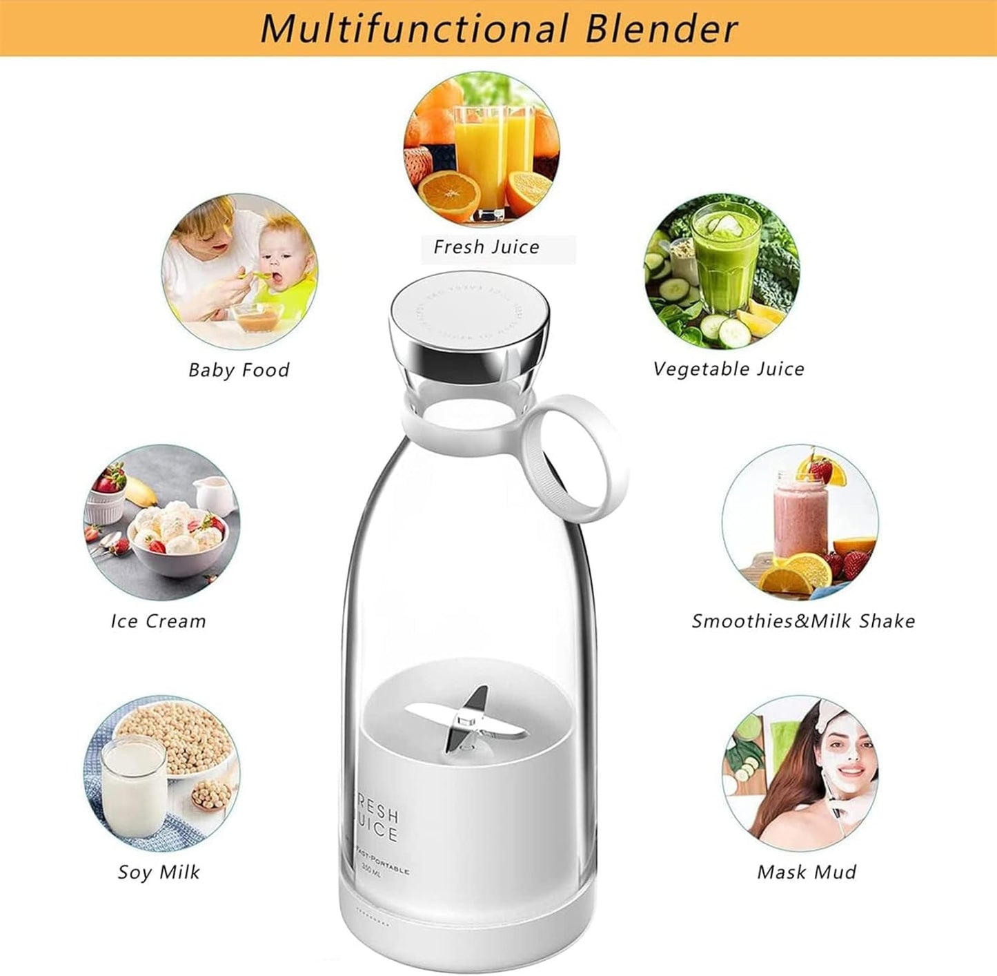 Portable Juicer Bottle – 350ml USB Rechargeable Blender for Smoothies & Shakes