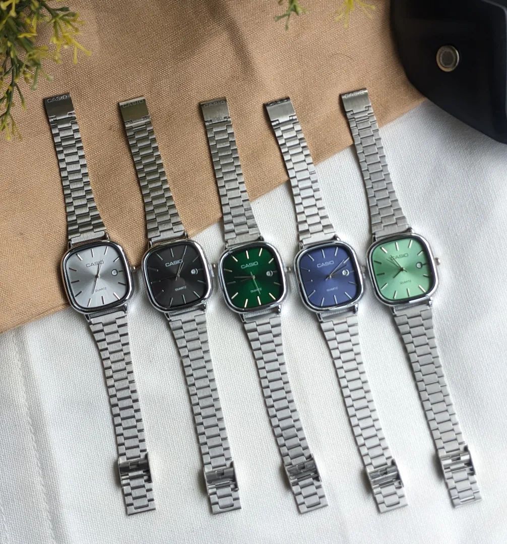 Casio Square Analog Watch – Minimalist Stainless Steel, Waterproof