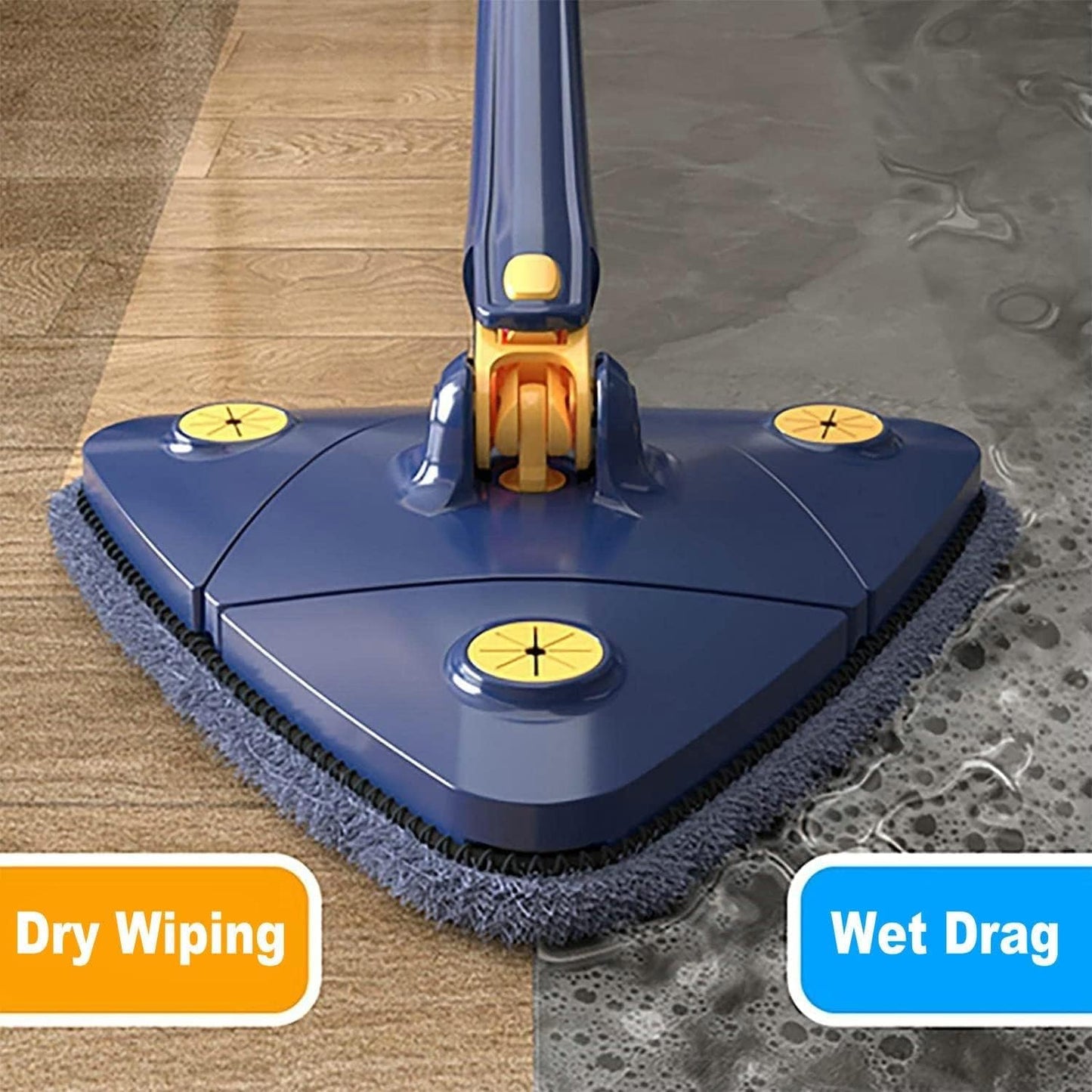 360° Rotating Triangle Mop with Long Handle & Washable Pads – Wet & Dry Floor Cleaner