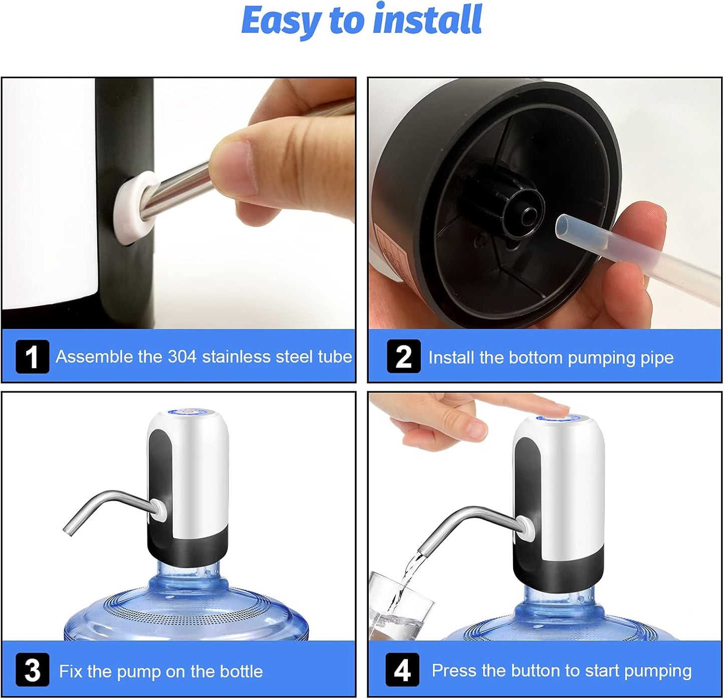 Electric Water Dispenser Pump – USB Rechargeable 5-Gallon Bottle Pump for Home & Office