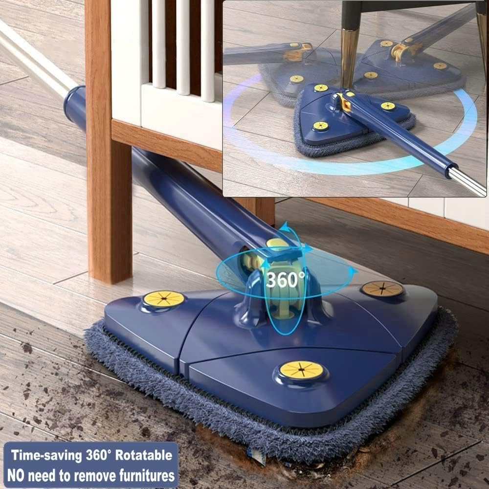 360° Rotating Triangle Mop with Long Handle & Washable Pads – Wet & Dry Floor Cleaner
