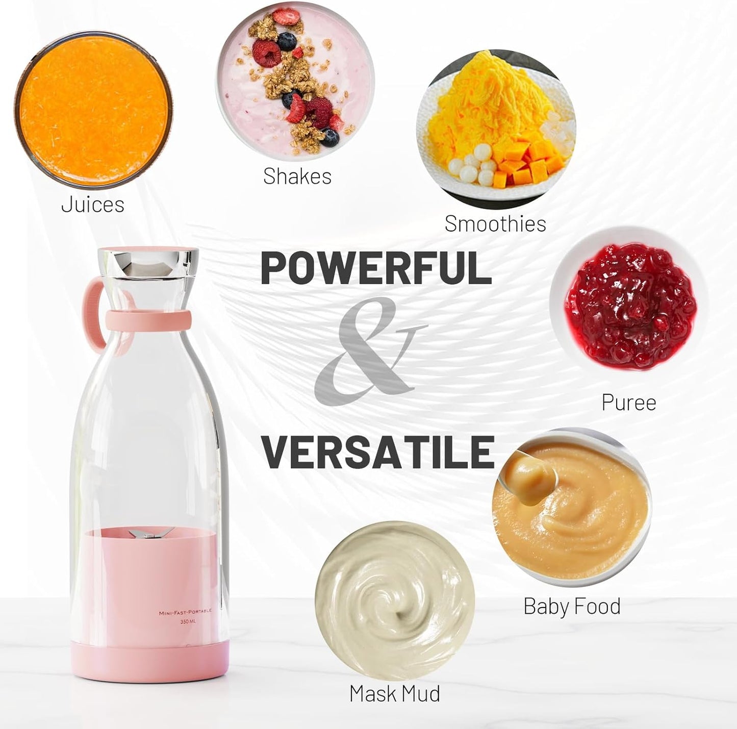 Portable Juicer Bottle – 350ml USB Rechargeable Blender for Smoothies & Shakes