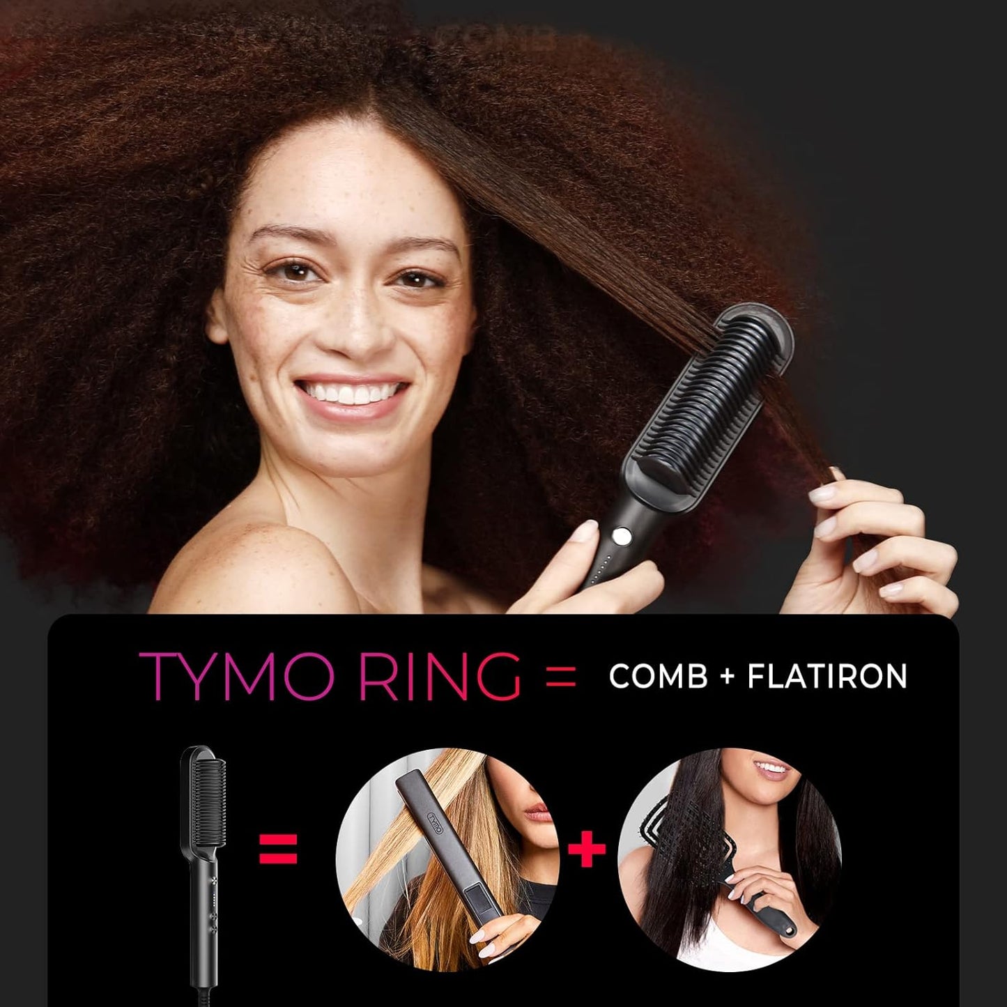Hair Straightener Brush – Comb & Flat Iron in One with 5 Temp Settings