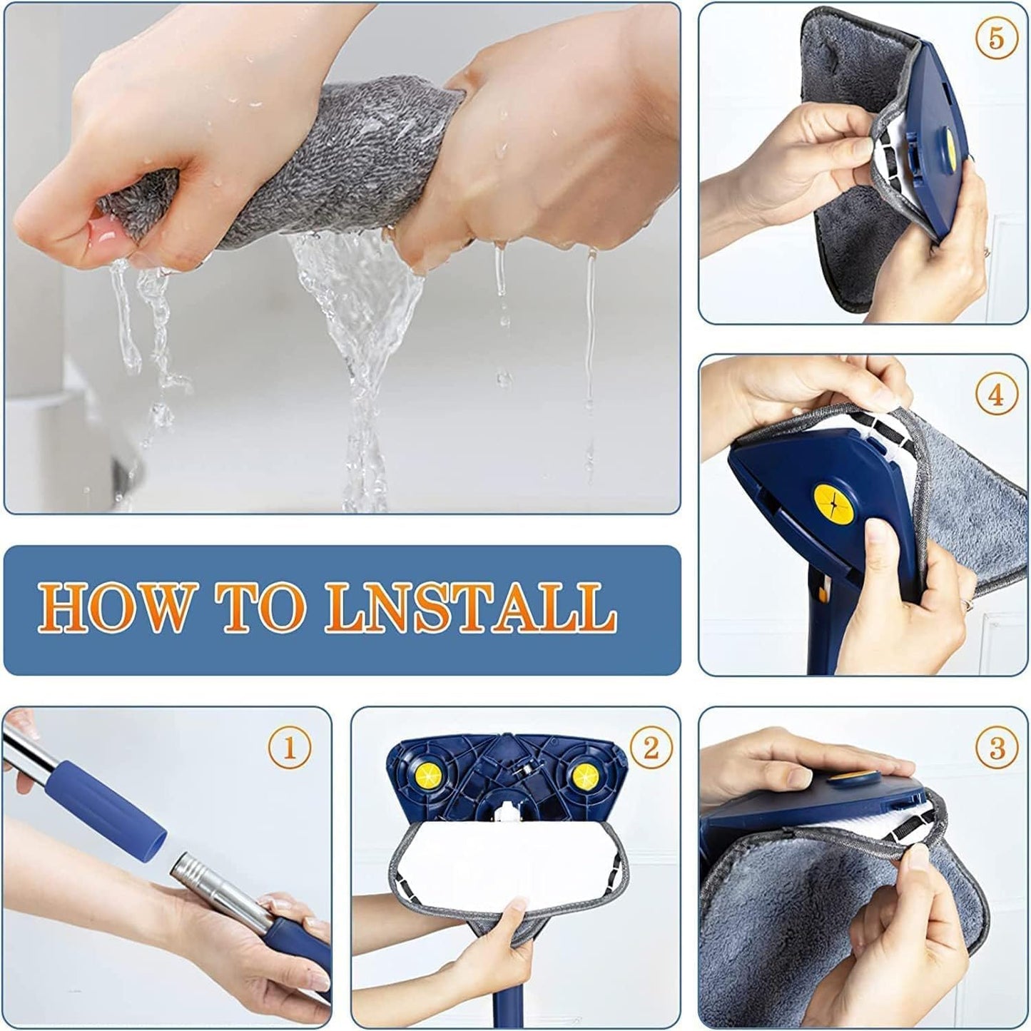 360° Rotating Triangle Mop with Long Handle & Washable Pads – Wet & Dry Floor Cleaner