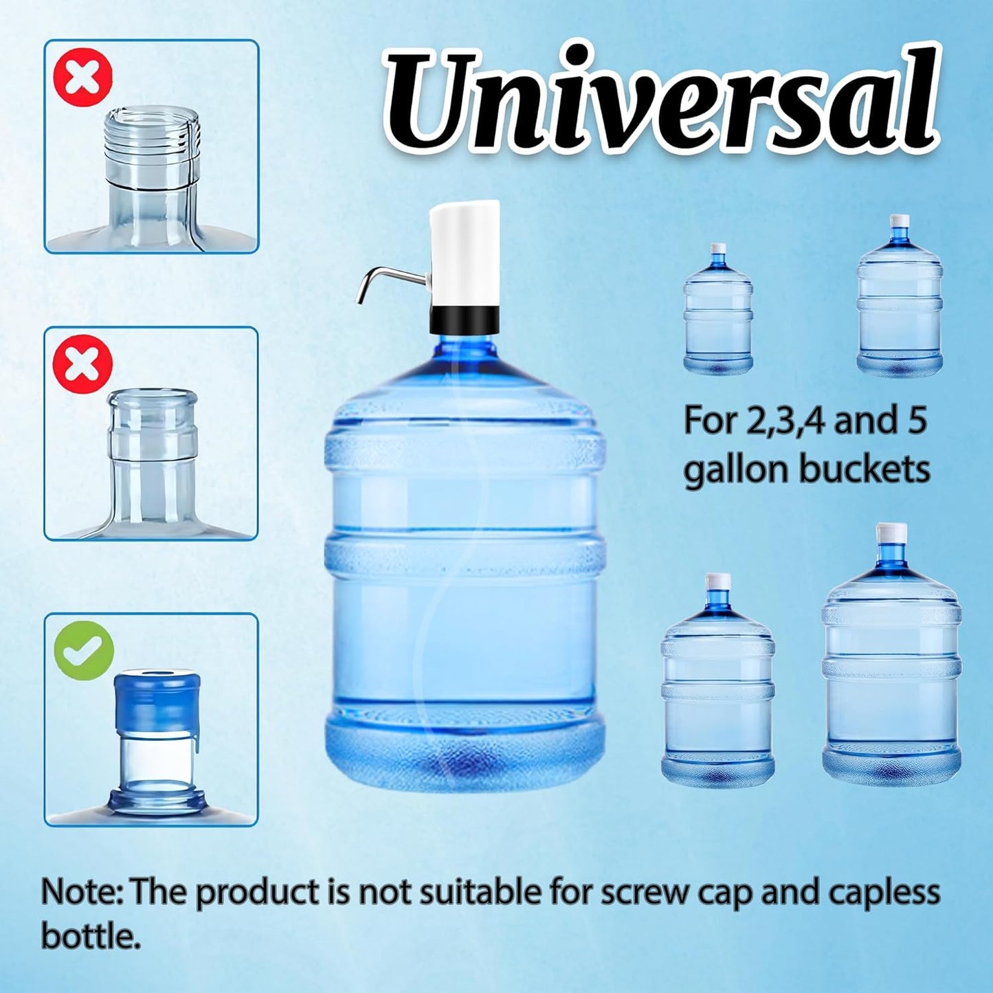 Electric Water Dispenser Pump – USB Rechargeable 5-Gallon Bottle Pump for Home & Office