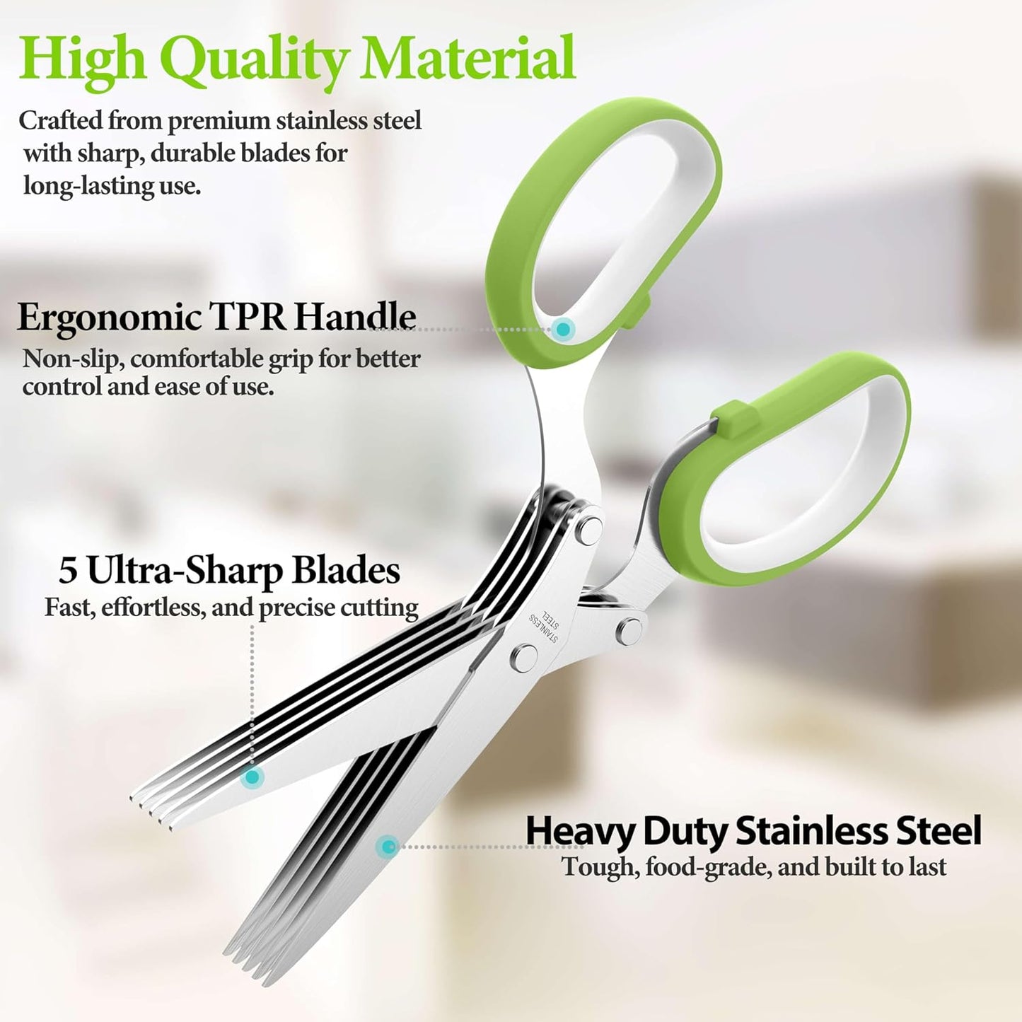 5-Blade Herb Scissors – Stainless Steel Kitchen Shears with Cover