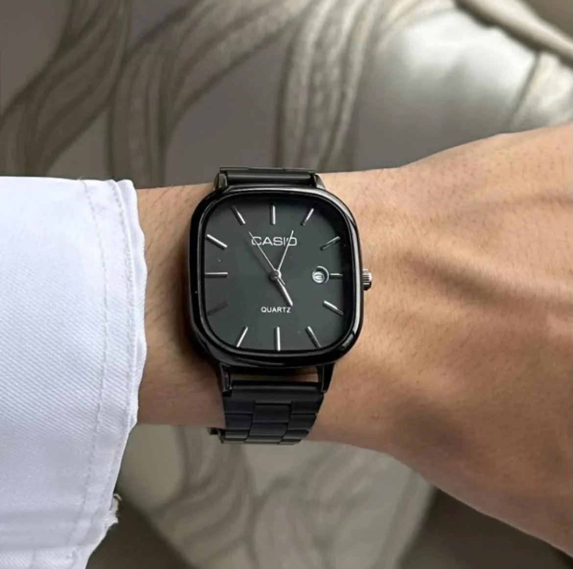 Casio Square Analog Watch – Minimalist Stainless Steel, Waterproof