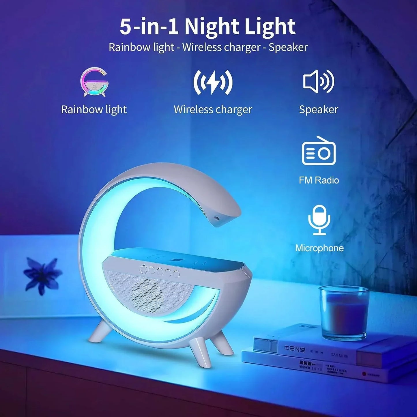 3-in-1 Wireless G Lamp – RGB Light + Bluetooth Speaker + Wireless Charger مصباح G اللاسلكي بوظائف ثلاثية
