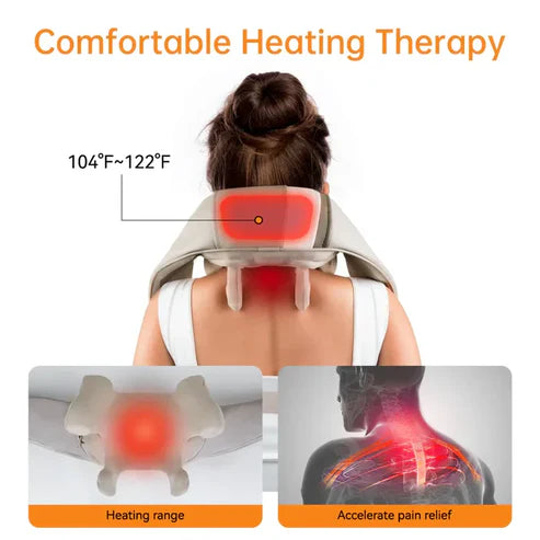 Rechargeable Neck & Shoulder Kneading Massager – Portable Pain Relief with Type-C Charging | Heated Massage Pillow