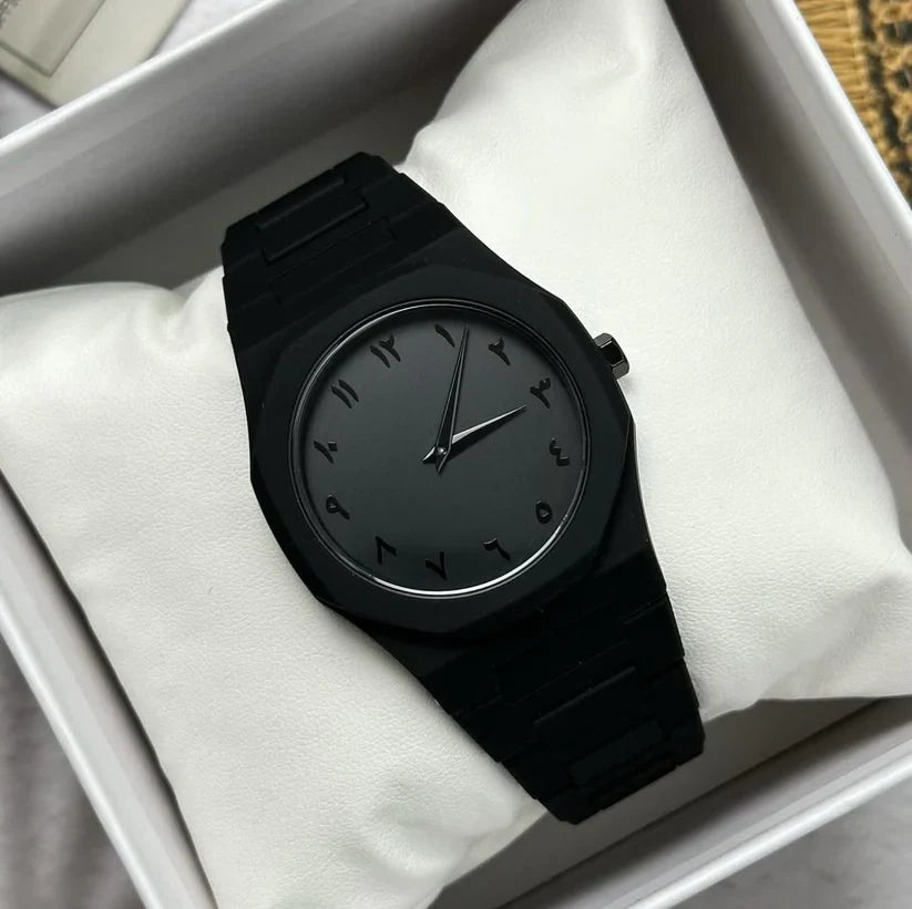 Black Arabic Aura Watch, Minimalist Watch, Unisex, Waterproof, Men & Women