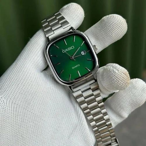 Casio Square Analog Watch – Minimalist Stainless Steel, Waterproof