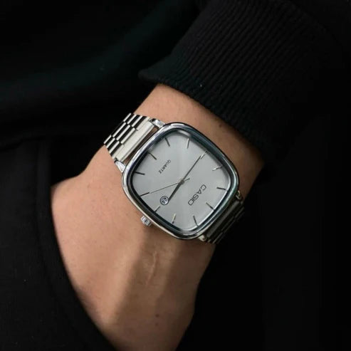 Casio Square Analog Watch – Minimalist Stainless Steel, Waterproof