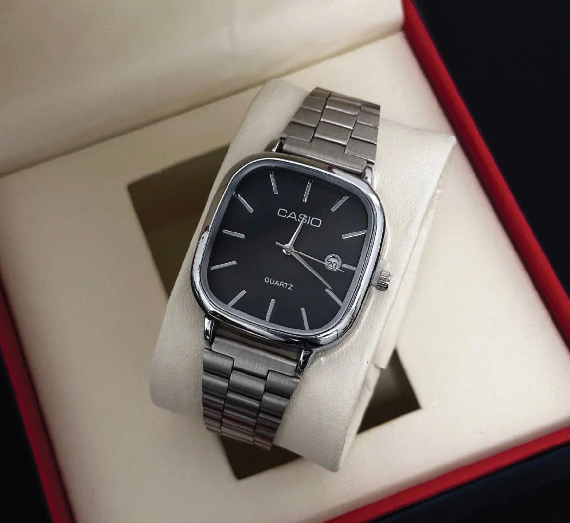 Casio Square Analog Watch – Minimalist Stainless Steel, Waterproof