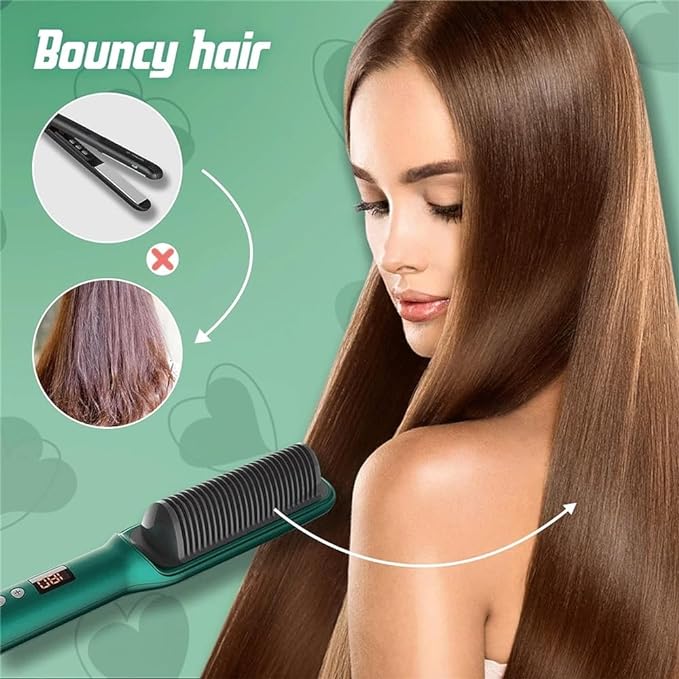 Hair Straightener Brush – Comb & Flat Iron in One with 5 Temp Settings