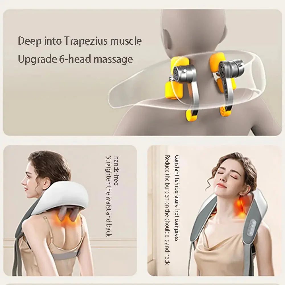 Rechargeable Neck & Shoulder Kneading Massager – Portable Pain Relief with Type-C Charging | Heated Massage Pillow