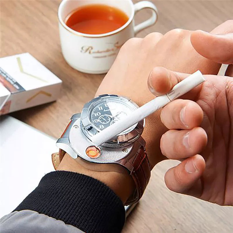 Men’s Watch with Built-In USB Rechargeable Electric Lighter – Stylish & Functional | ساعة بولاعة كهربائية