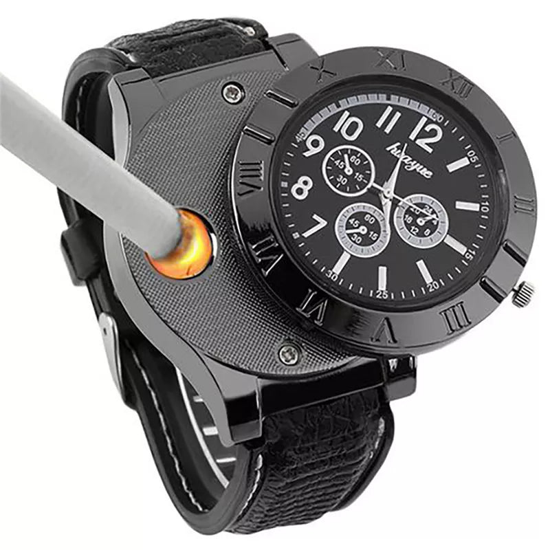 Men’s Watch with Built-In USB Rechargeable Electric Lighter – Stylish & Functional | ساعة بولاعة كهربائية