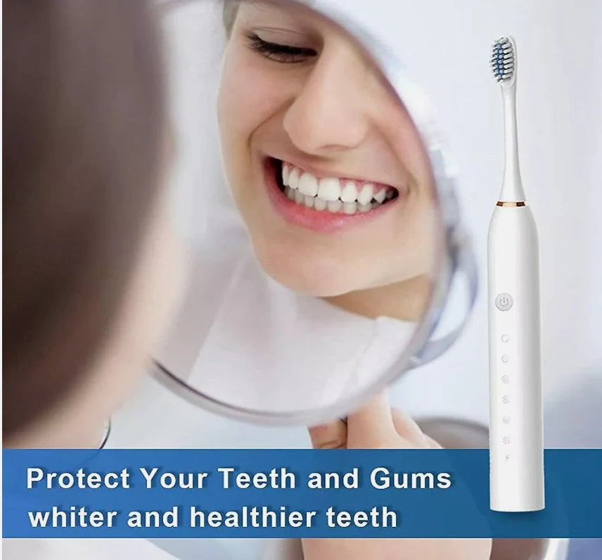 Ultrasonic Electric Toothbrush – 6 Modes, 4 Heads, USB Rechargeable, IPX7 Waterproof