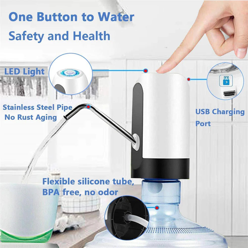 Electric Water Dispenser Pump – USB Rechargeable 5-Gallon Bottle Pump for Home & Office