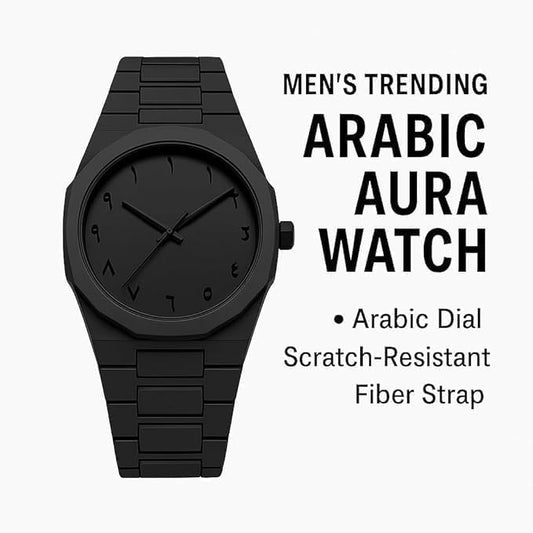 Black Arabic Aura Watch, Minimalist Watch, Unisex, Waterproof, Men & Women