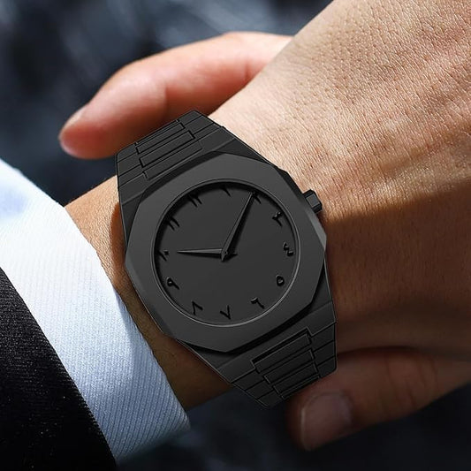Black Arabic Aura Watch, Minimalist Watch, Unisex, Waterproof, Men & Women