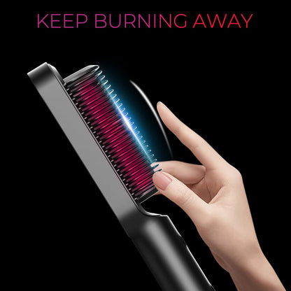 Hair Straightener Brush – Comb & Flat Iron in One with 5 Temp Settings