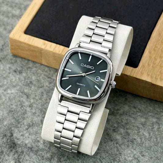 Casio Square Analog Watch – Minimalist Stainless Steel, Waterproof