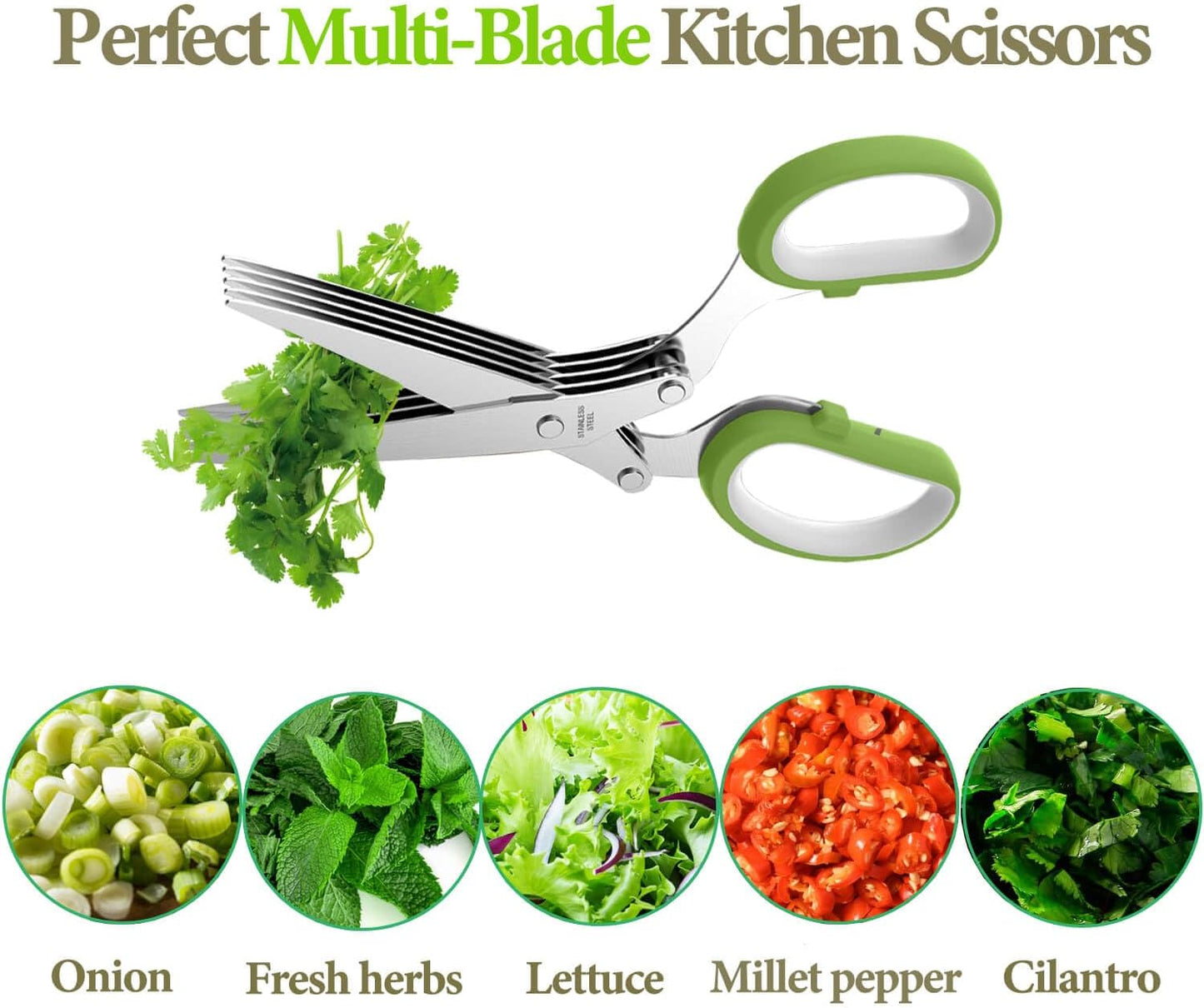 5-Blade Herb Scissors – Stainless Steel Kitchen Shears with Cover