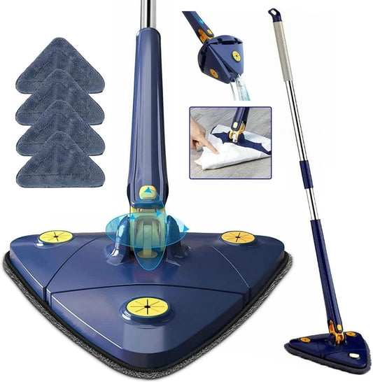 360° Rotating Triangle Mop with Long Handle & Washable Pads – Wet & Dry Floor Cleaner