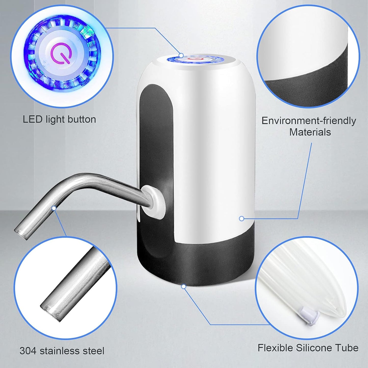 Electric Water Dispenser Pump – USB Rechargeable 5-Gallon Bottle Pump for Home & Office