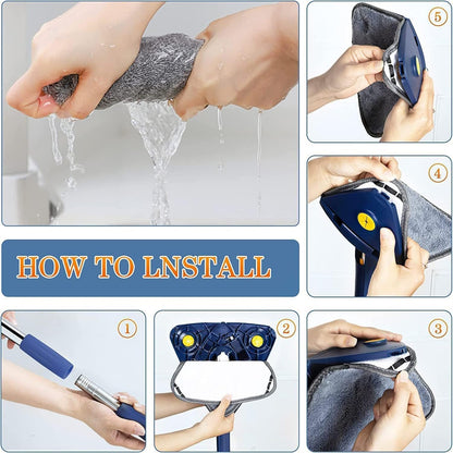 360° Rotating Triangle Mop with Long Handle & Washable Pads – Wet & Dry Floor Cleaner