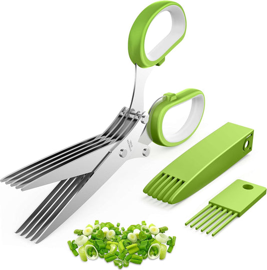 5-Blade Herb Scissors – Stainless Steel Kitchen Shears with Cover