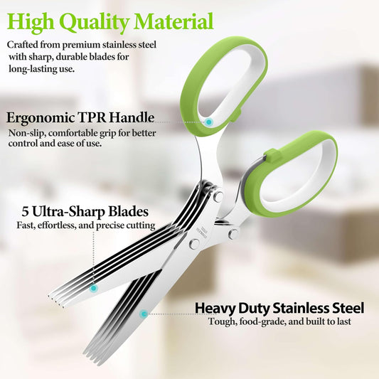 5-Blade Herb Scissors – Stainless Steel Kitchen Shears with Cover