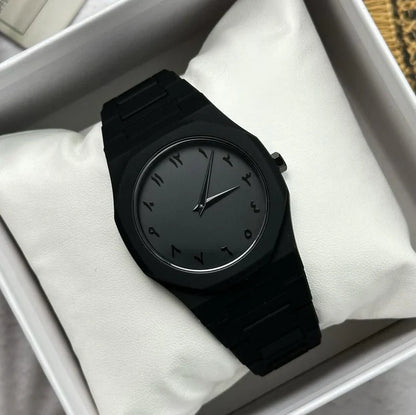 Black Arabic Aura Watch, Minimalist Watch, Unisex, Waterproof, Men & Women