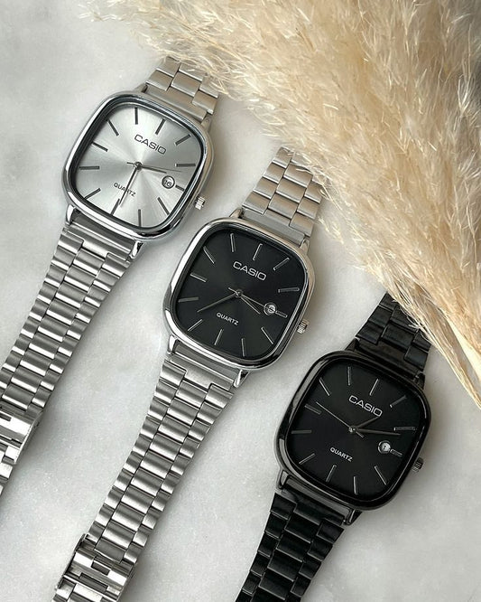 Casio Square Analog Watch – Minimalist Stainless Steel, Waterproof