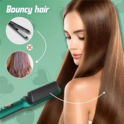 Hair Straightener Brush – Comb & Flat Iron in One with 5 Temp Settings