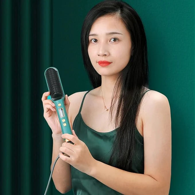 Hair Straightener Brush – Comb & Flat Iron in One with 5 Temp Settings
