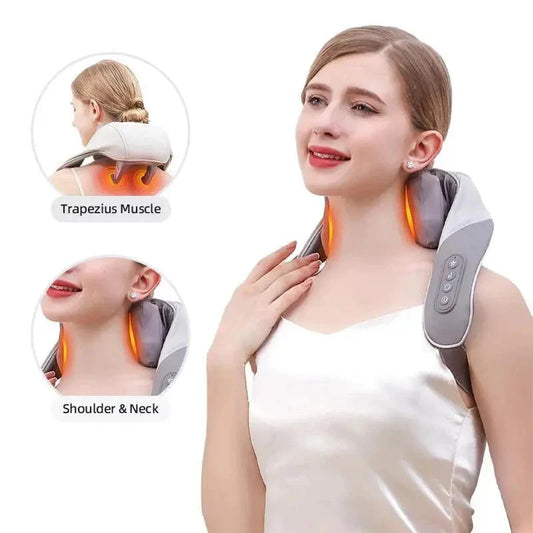 Rechargeable Neck & Shoulder Kneading Massager – Portable Pain Relief with Type-C Charging | Heated Massage Pillow