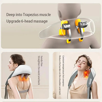 Rechargeable Neck & Shoulder Kneading Massager – Portable Pain Relief with Type-C Charging | Heated Massage Pillow