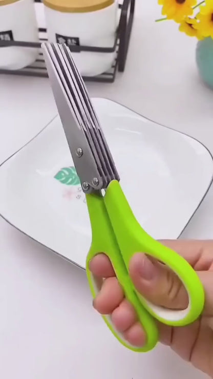 5-Blade Herb Scissors – Stainless Steel Kitchen Shears with Cover