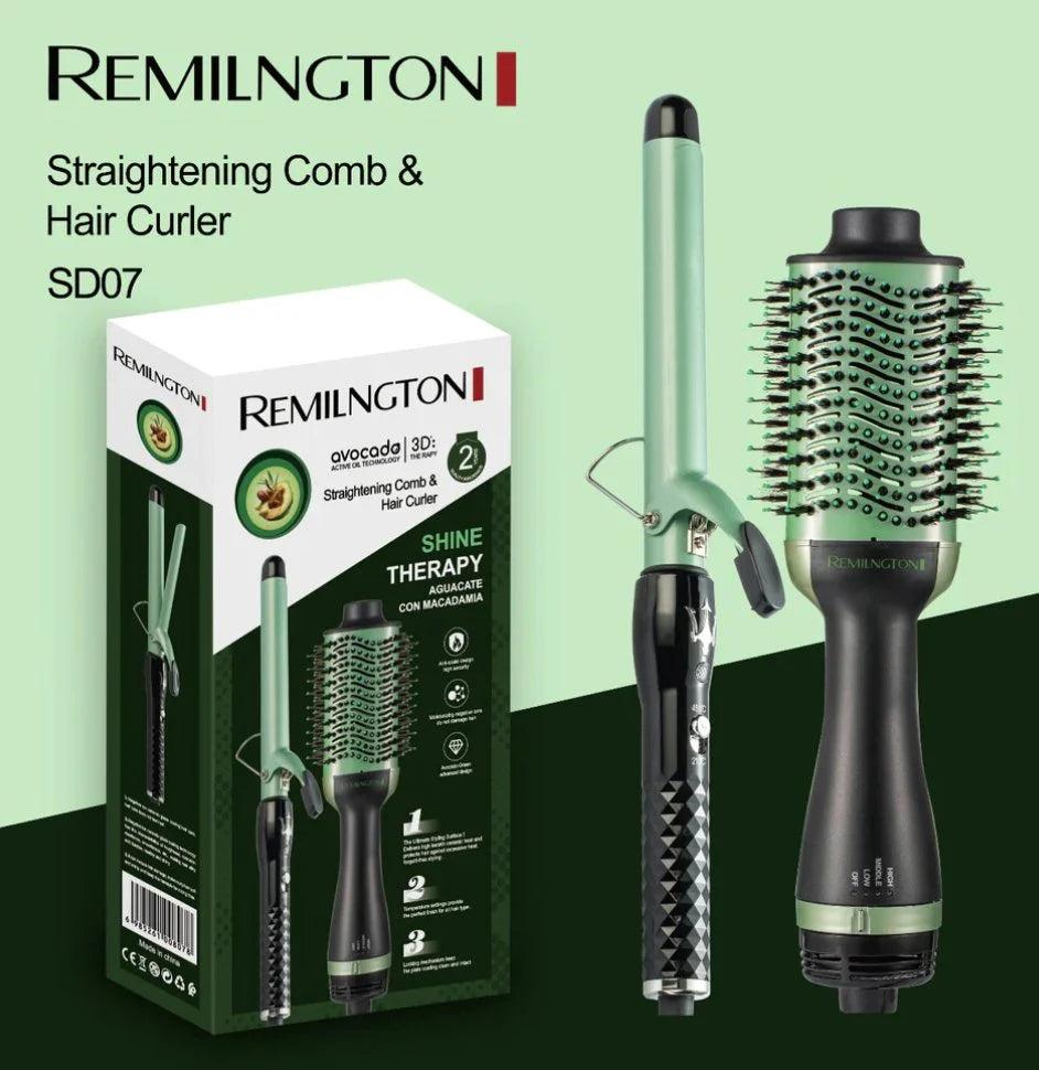 Remington SD07 2-in-1 Hair Curler & Straightening Comb – Ionic, Anti-Scald, Oil-Infused